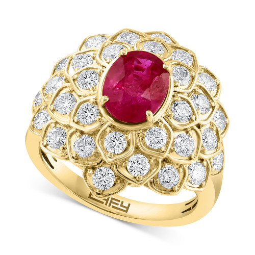 EFFY® Ruby (1-3/8 ct. t.w.) & Diamond (1-1/2 ct. t.w.) Flower Ring in 14k Gold