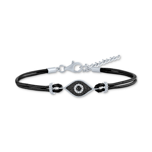 Black & White Diamond Accent Evil Eye Cord Bracelet in Sterling Silver