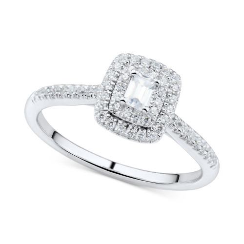 Diamond Emerald-Cut Halo Engagement Ring (1/3 ct. t.w.) in 14k White Gold