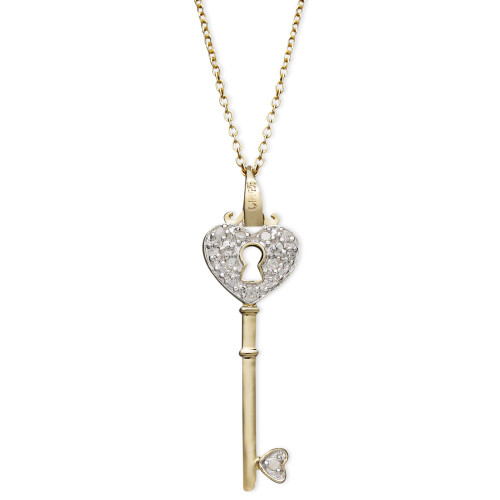 Diamond Heart Lock Key Pendant Necklace in 18k Gold over Sterling Silver(1/10 ct. t.w.)