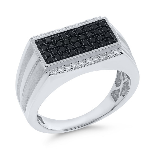 Men's Black & White Diamond Cluster Ring (3/4 ct. t.w.) in Sterling Silver