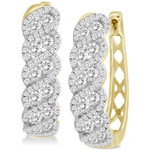 Diamond Swirl Cluster Hoop Earrings (1-1/5 ct. t.w.) in 10k Gold & Rhodium-Plate