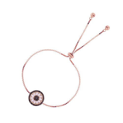 Cubic Zirconia Morganite Round and Baguette Wheel Adjustable Bolo Bracelet in 14K Rose Gold Over Sterling Silver