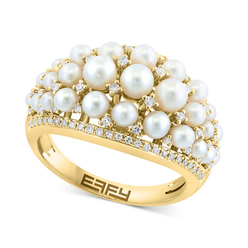 EFFY® Freshwater Pearl (2 - 3-1/2mm) & Diamond (1/3 ct. t.w.) Cluster Ring in 14k Gold