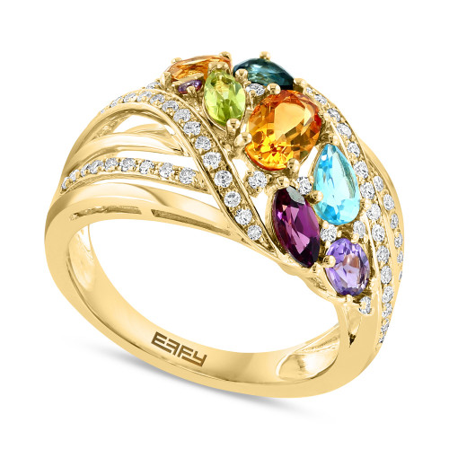 EFFY® Multi-Gemstone (1-3/4 ct.t.w.) & Diamond (1/4 ct. t.w.) Cluster Statement Ring in 14k Gold