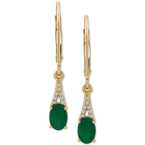 Emerald (7/8 ct. t.w.) & Diamond (1/20 ct. t.w.) Drop Earrings in 10k Gold