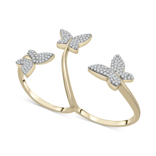 Diamond Butterfly Double Finger Ring (1/2 ct. t.w.) in 10k White or Yellow Gold, Created for Macy's