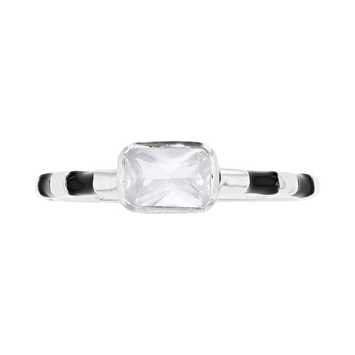 Cubic Zirconia & Striped Enamel Ring in Sterling Silver
