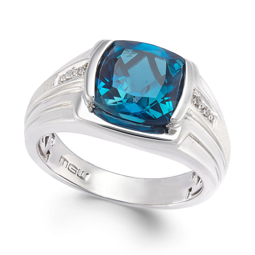 Men's Blue Topaz (5 ct. t.w.) and Diamond Accent Ring in Sterling Silver