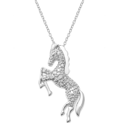 Diamond Horse Pendant Necklace in Sterling Silver  (1/10 ct. t.w.)