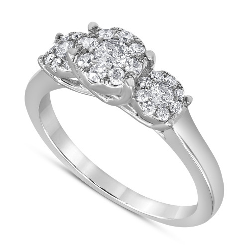 Diamond Three Stone Halo Engagement Ring (1/2 ct. t.w.) in 14k White Gold