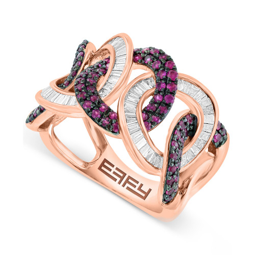 EFFY® Ruby (1-3/8 ct. t.w.) & Diamond (1/2  ct. t.w.) Interlocking Circle Ring in 14k Rose Gold