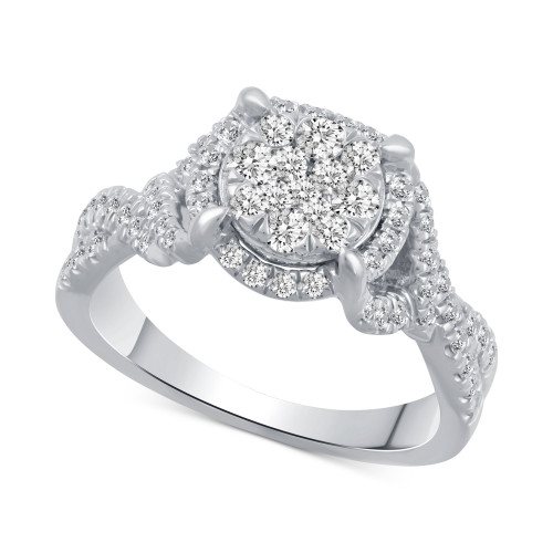 Diamond Halo Cluster Engagement Ring (3/4 ct. t.w.) in 14k White Gold