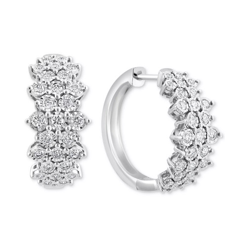 EFFY® Diamond Cluster Hoop Earrings (1 ct. t.w.) in 14k White Gold (Also available in in 14k Two-Tone Gold)