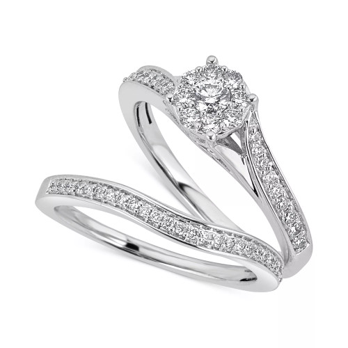 Diamond Halo & Pavé Bridal Set (1/2 ct. t.w.) in 14k White or Yellow Gold