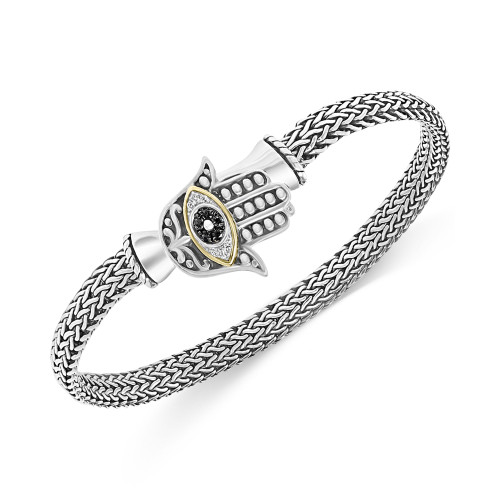 EFFY® Black Diamond Hamsa Hand Mesh Bracelet (1/20 ct. t.w.) in Sterling Silver & 18k Gold-Plate