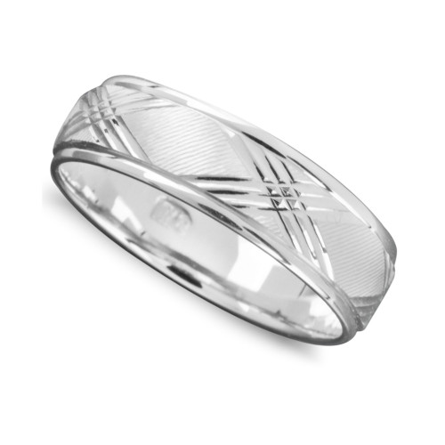 Men's X Engraved Band in 14k White Gold