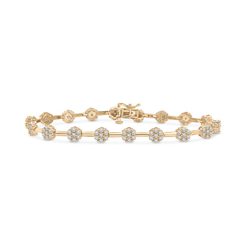 Diamond Flower Cluster Link Bracelet (2 ct. t.w.) in 14k Gold, Created for Macy's