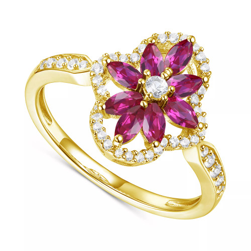 Lab-Created Sapphire (1 1/3 ct. t.w.) & Lab-Created White Sapphire (1/3 ct. t.w.) Flower Halo Ring in Sterling Silver (Also in Lab-Created Ruby & Lab-Created Emerald)