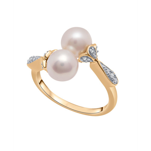Cultured Freshwater Pearl (7mm) & Diamond (1/20ct. tw.) Bypass Ring in 14K Yellow Gold