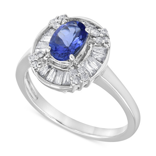 Tanzanite (5/8 ct. t.w.) & Diamond (1/2 ct. t.w.) Halo Ring in 14k White Gold