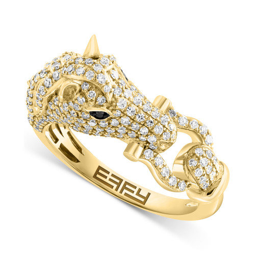 EFFY® White Diamond (3/4  ct. t.w.) & Black Diamond Accent Horse Head Ring in 14k Gold