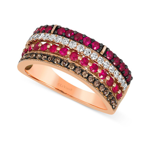 Chocolatier® Passion Ruby (3/4 ct. t.w.) & Diamond (1/2 ct. t.w.) Multirow Band in 14k Rose Gold