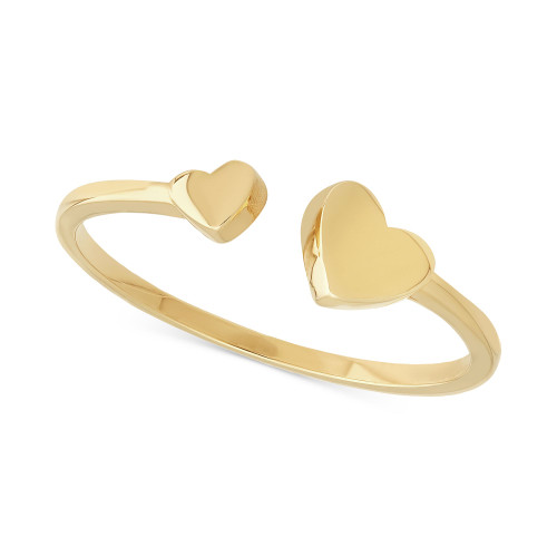 Polished Double Heart Cuff Ring in 10k Gold