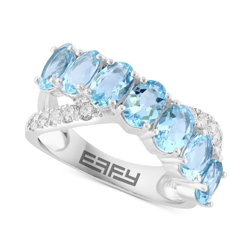 EFFY® Aquamarine (2-5/8 ct. t.w.) & Diamond (1/4 ct. t.w.) Crossover Ring in 14k White Gold