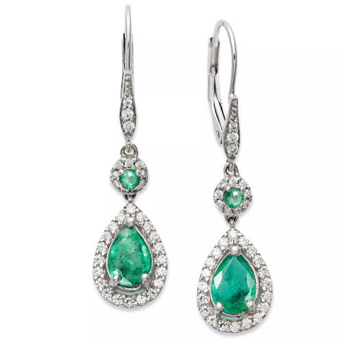 Ruby (1-3/4 ct. t.w.) and Diamond (1/3 ct. t.w.) Pear Drop Earrings in 14k White Gold (Also Available in Emerald and Sapphire)