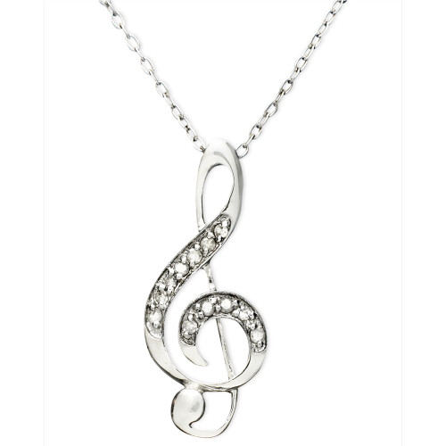 Diamond Pendant Necklace, Sterling Silver Diamond Music Note (1/10 ct. t.w.)