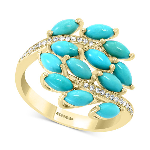 EFFY® Turquoise Cluster & Diamond (1/10 ct. t.w.) Statement Ring in 14k Gold