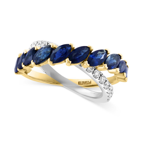 EFFY® Sapphire (2-3/4 ct. t.w.) & Diamond (3/8 ct. t.w.) Crossover Ring in 14k Two-Tone Gold