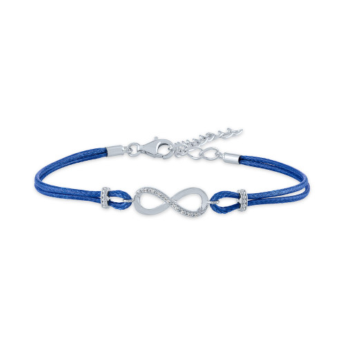 Diamond Accent Infinity Blue Cord Bracelet in Sterling Silver