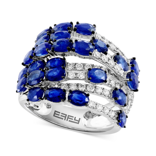 EFFY® Sapphire (5-7/8 ct. t.w.) & Diamond (3/4 ct. t.w.) Multirow Statement Ring in 14k White Gold