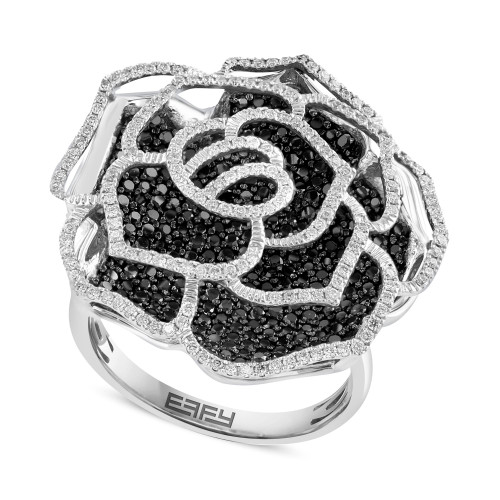 EFFY® White Diamond (1/2 ct. t.w.) & Black Diamond (1-1/3 ct. t.w.) Rose Ring in 14k White Gold