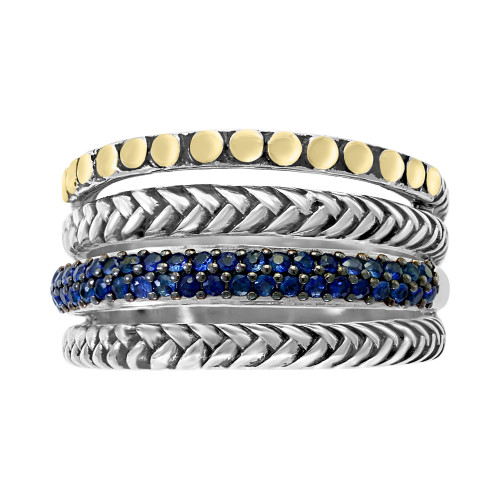 EFFY® Sapphire Multi-Row Stack Look Statement Ring (1/3 ct. t.w.) in Sterling Silver & 18k Gold