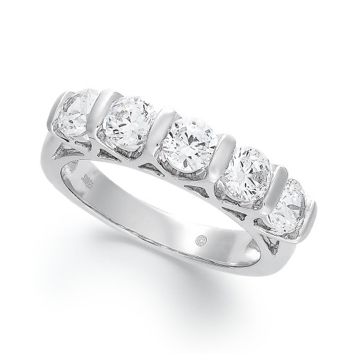 Certified Five-Stone Diamond Band Ring in 14k White Gold (1-1/2 ct. t.w.)