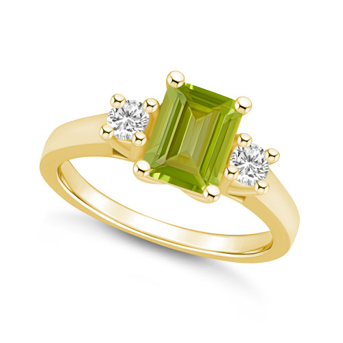Peridot and Diamond Ring (1-3/4 ct.t.w and 1/4 ct.t.w) 14K Yellow Gold