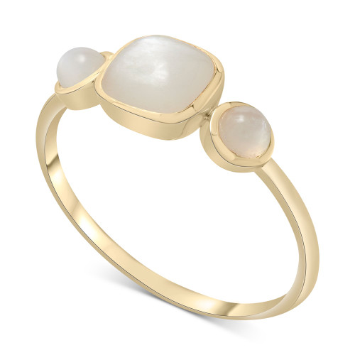 White Moonstone Three Stone Ring in 14k Gold-Plated Sterling Silver