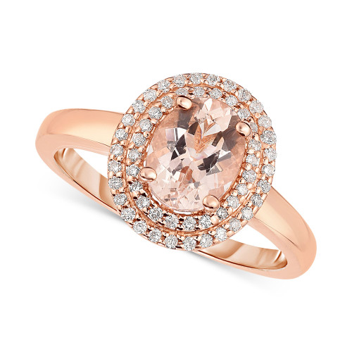 Morganite (1 ct. t.w.) & Diamond (1/5 ct. t.w.) Double Halo Ring in 14k Rose Gold