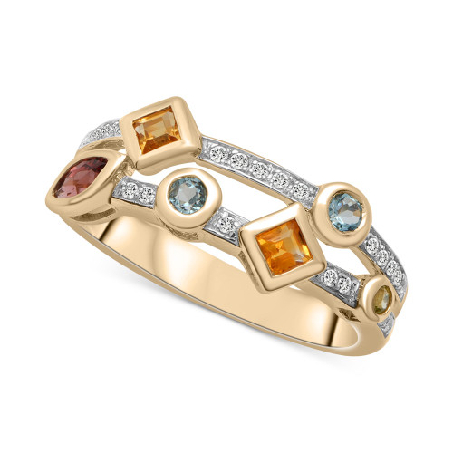 Multi-Gemstone (3/5 ct. t.w.) & Diamond (1/10 ct. t.w.) Bezel Two Row Statement Ring