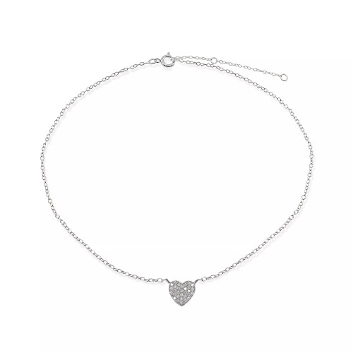 Cubic Zirconia Pavé Heart Ankle Bracelet in Sterling Silver or 18K Gold-Plated  Sterling Silver