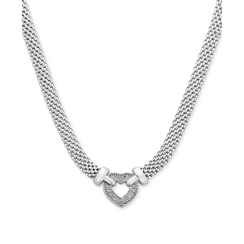 Diamond Heart Mesh 18" Pendant Necklace (1/8 ct. t.w.) in Sterling Silver