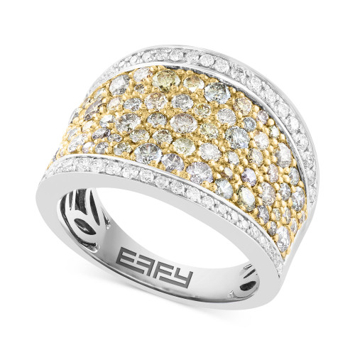 EFFY® White Diamond (3/8 ct. t.w.) & Multicolor Diamond (1-1/2 ct. t.w.) Statement Ring in 14k Two-Tone Gold