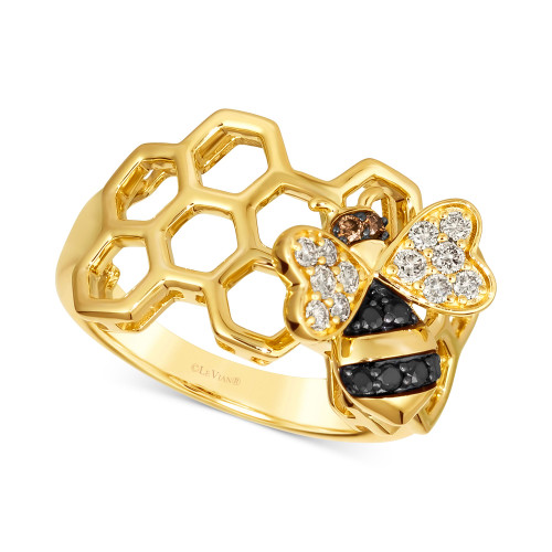 Multicolor Diamond Honeybee Honeycomb Ring (1/3 ct. t.w.) in 14k Gold