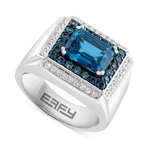 EFFY® Men's London Blue Topaz (4-1/2 ct. t.w.) & White Topaz (1/3 ct. t.w.) Rectangular Halo Ring in Sterling Silver