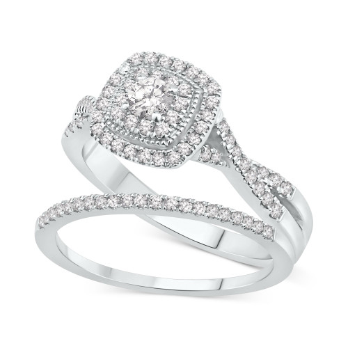 Diamond Cushion Halo Twist Bridal Set (5/8 ct. t.w.) in 14k White Gold