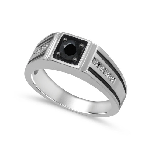 Men's Black & White Diamond  (1 ct. t.w.) Ring in 10K White Gold