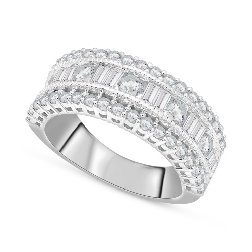 Diamond Round & Baguette Band (1-1/2 ct. t.w.) in 14k White Gold